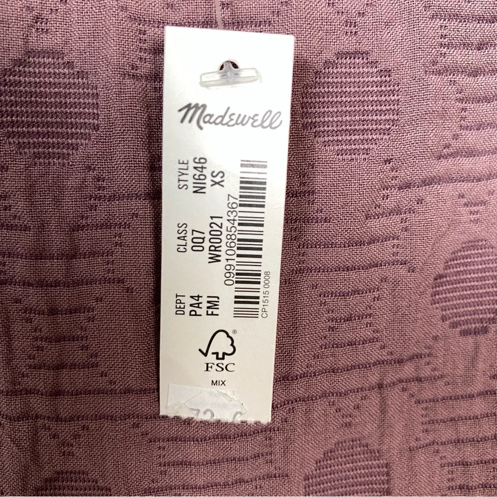 Madewell Quilted Puff-Sleeve Mini Babydoll Dress Dusty Purple Fig Pockets XS NWT - Picture 8 of 12